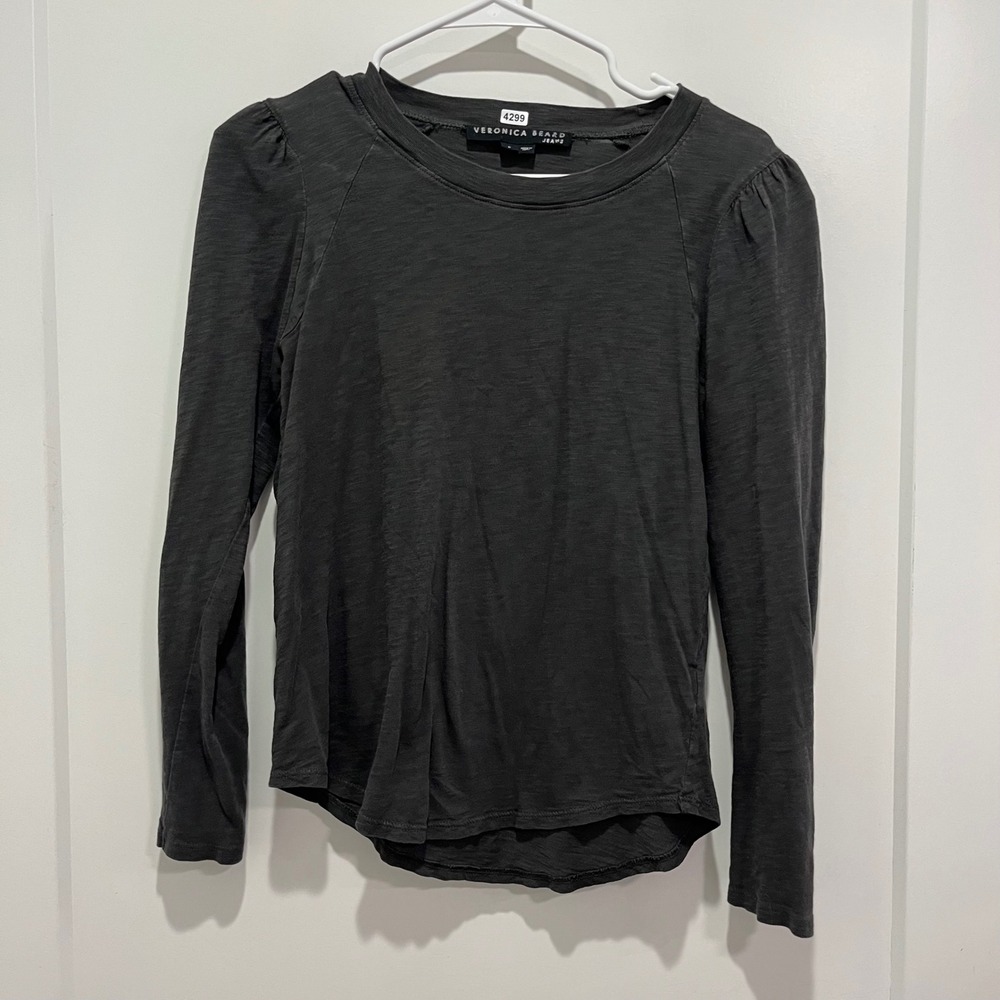 Veronica Beard Jeans Womens Small Charcoal Gray Puff Sleeve Slub Knit Tee Shirt